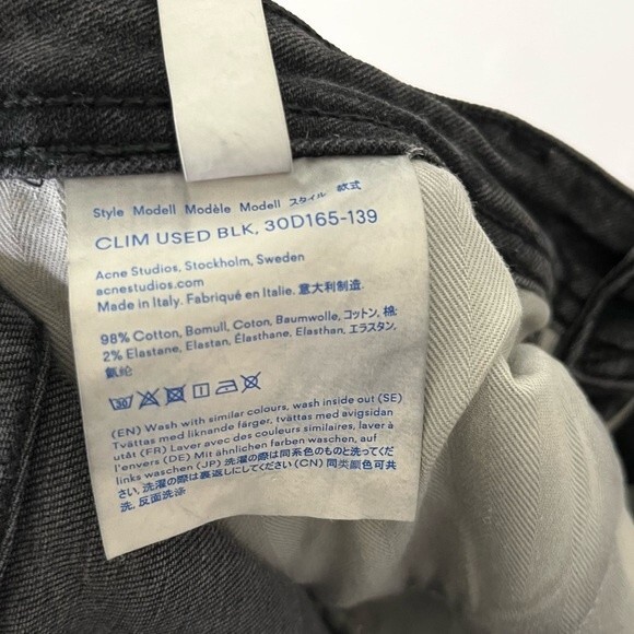 Acne Studios Climb Skinny Jeans Used Black Women’s Size 30 Raw Hem Faded Look - Picture 12 of 13